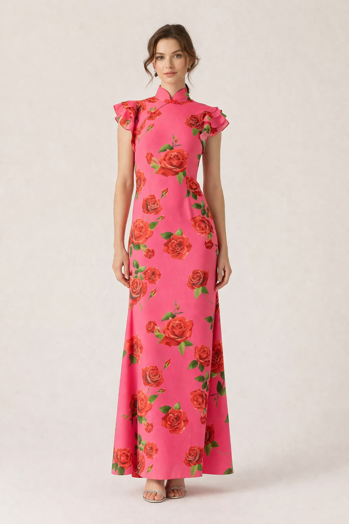 Langes geblümtes Rollkragenkleid für Damen, elegant und lässig - Georgina