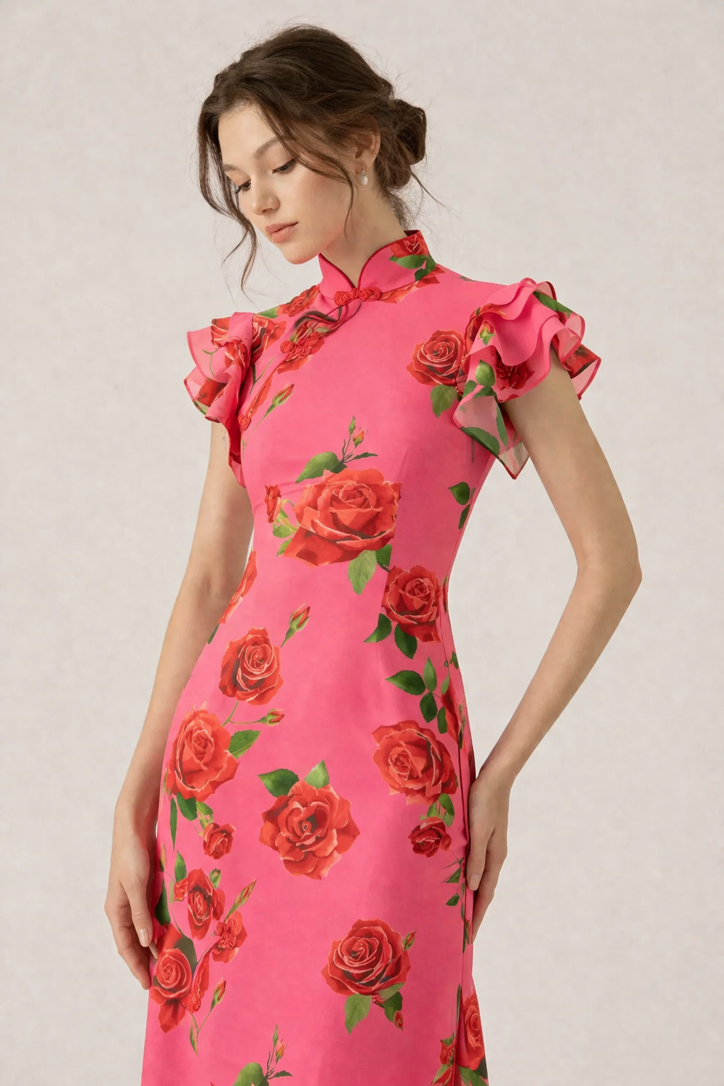 Langes geblümtes Rollkragenkleid für Damen, elegant und lässig - Georgina