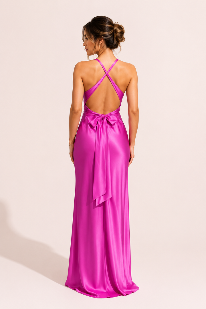 Langes Neckholderkleid mit Frontschlitz für Frauen - Romy