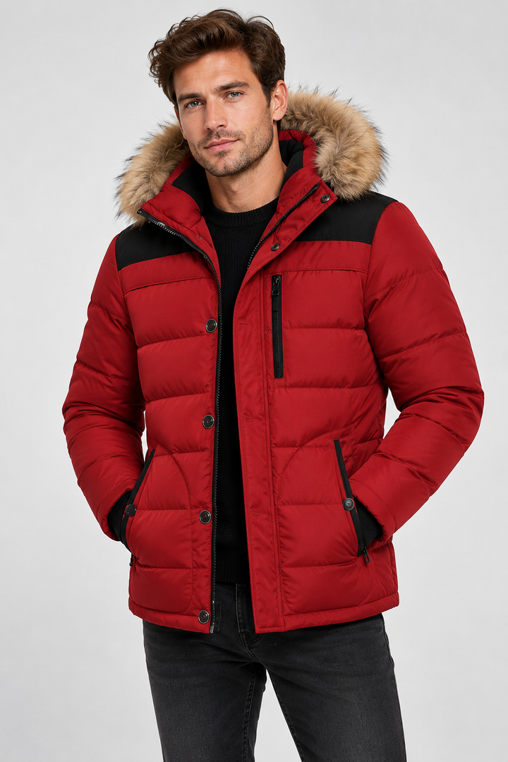 Steppjacke im urbanen Stil mit Kunstfellkapuze und Stehkragen - Aldren