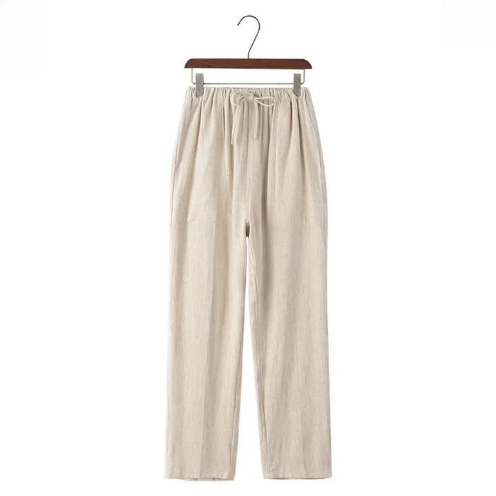 Weite Leinenhose mit elastischem Bund und Kordelzug für Damen - Nerea