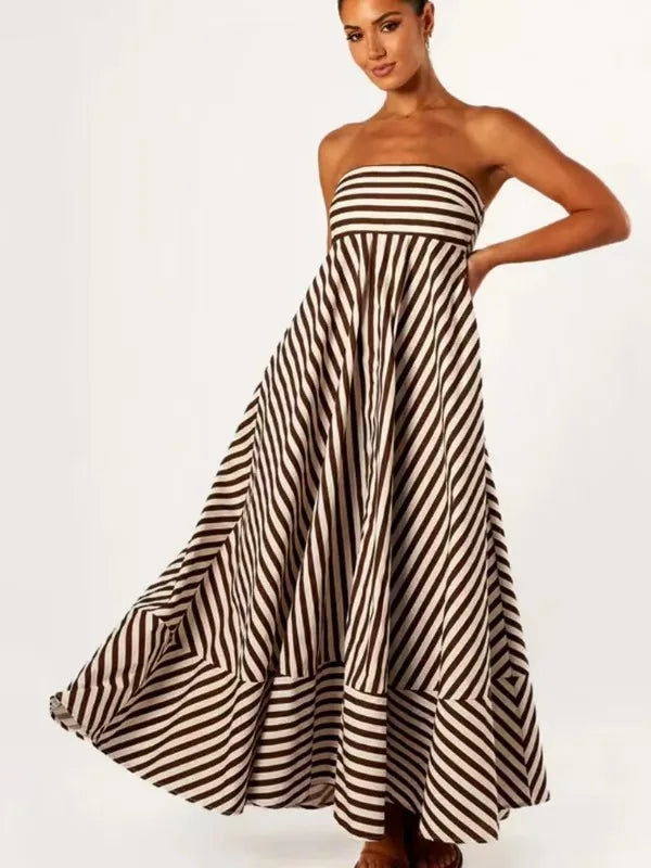 Damen Maxikleid mit Streifenmuster und trägerlosem Ausschnitt - Alvera