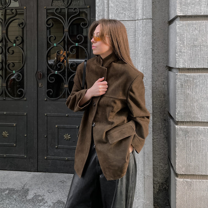 Lose Wildlederjacke mit Retro-Samtaufschlägen - Loise
