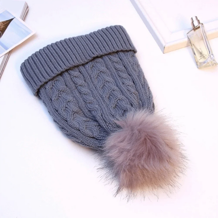 Damenstrickmütze mit Fleecefutter und Bommel - Sauly