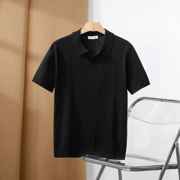 Herren-Poloshirt in schmaler Passform mit vertikaler Struktur und breitem Kragen - Darel