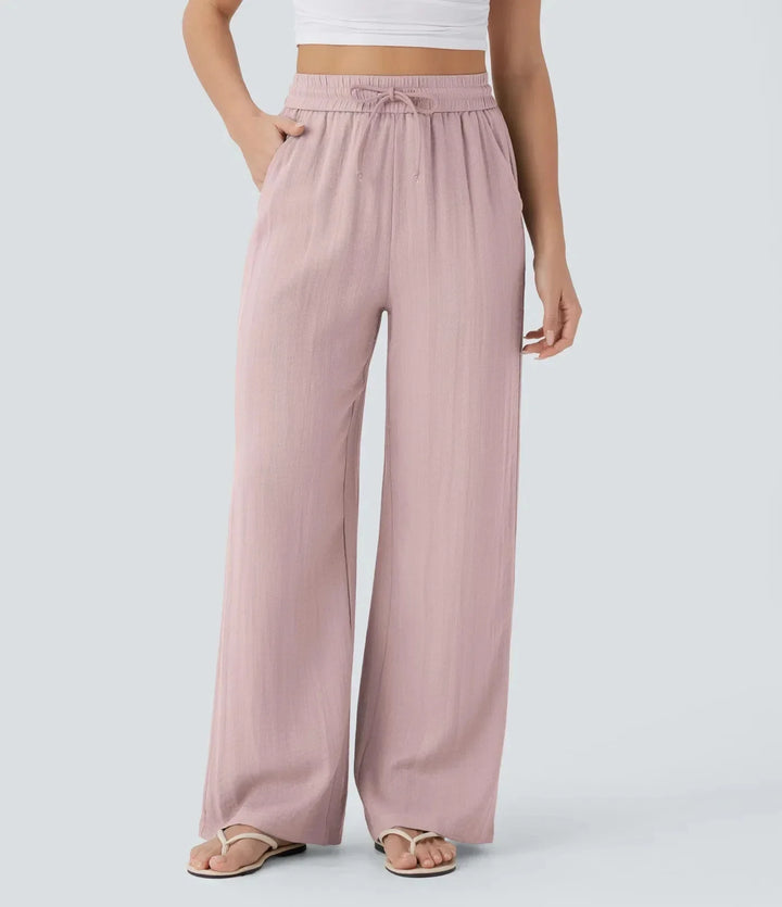 Weite Leinenhose für Damen mit Gummizug in der Taille und verstellbarem Kordelzug - Brisa
