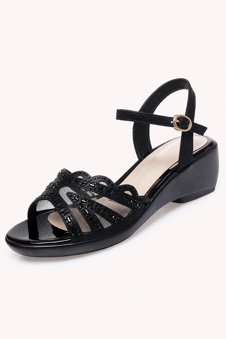 Elegante orthopädische Sandalen für Damen mit niedrigem Keilabsatz – Romina