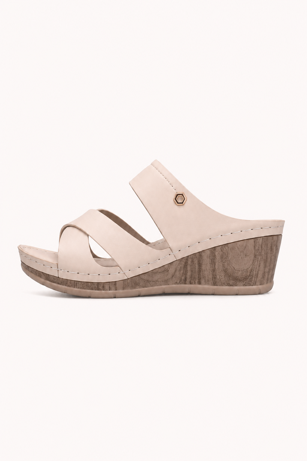 Damen-Sandalen mit Keilabsatz, Plateau und gekreuzten Riemen – Brigitte