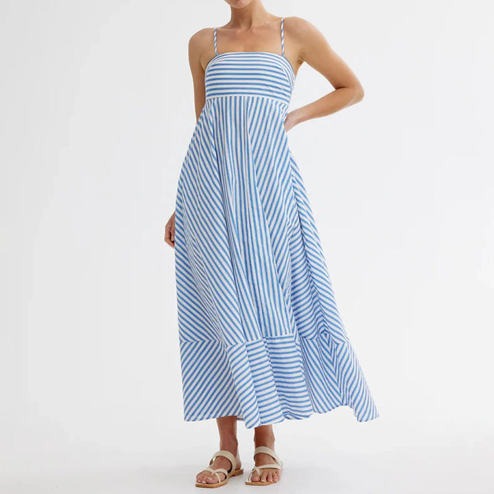 Damen Maxikleid mit dünnen Trägern und gestreiftem Muster - Alvera