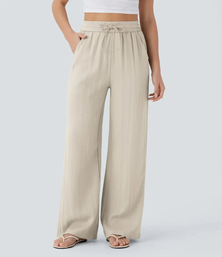 Weite Leinenhose für Damen mit Gummizug in der Taille und verstellbarem Kordelzug - Brisa
