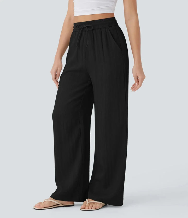 Weite Leinenhose für Damen mit Gummizug in der Taille und verstellbarem Kordelzug - Brisa