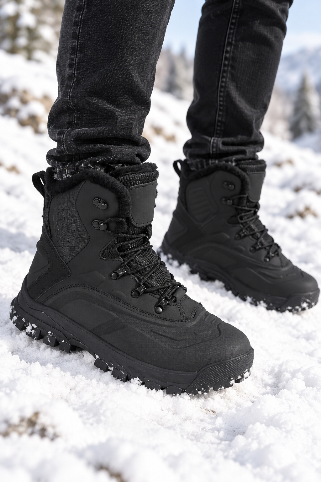 Herren-Schneestiefel mit hohem Schaft, Metallschnürung und Profilsohle - Vardek