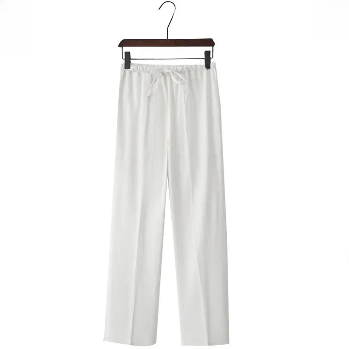 Weite Leinenhose mit elastischem Bund und Kordelzug für Damen - Nerea