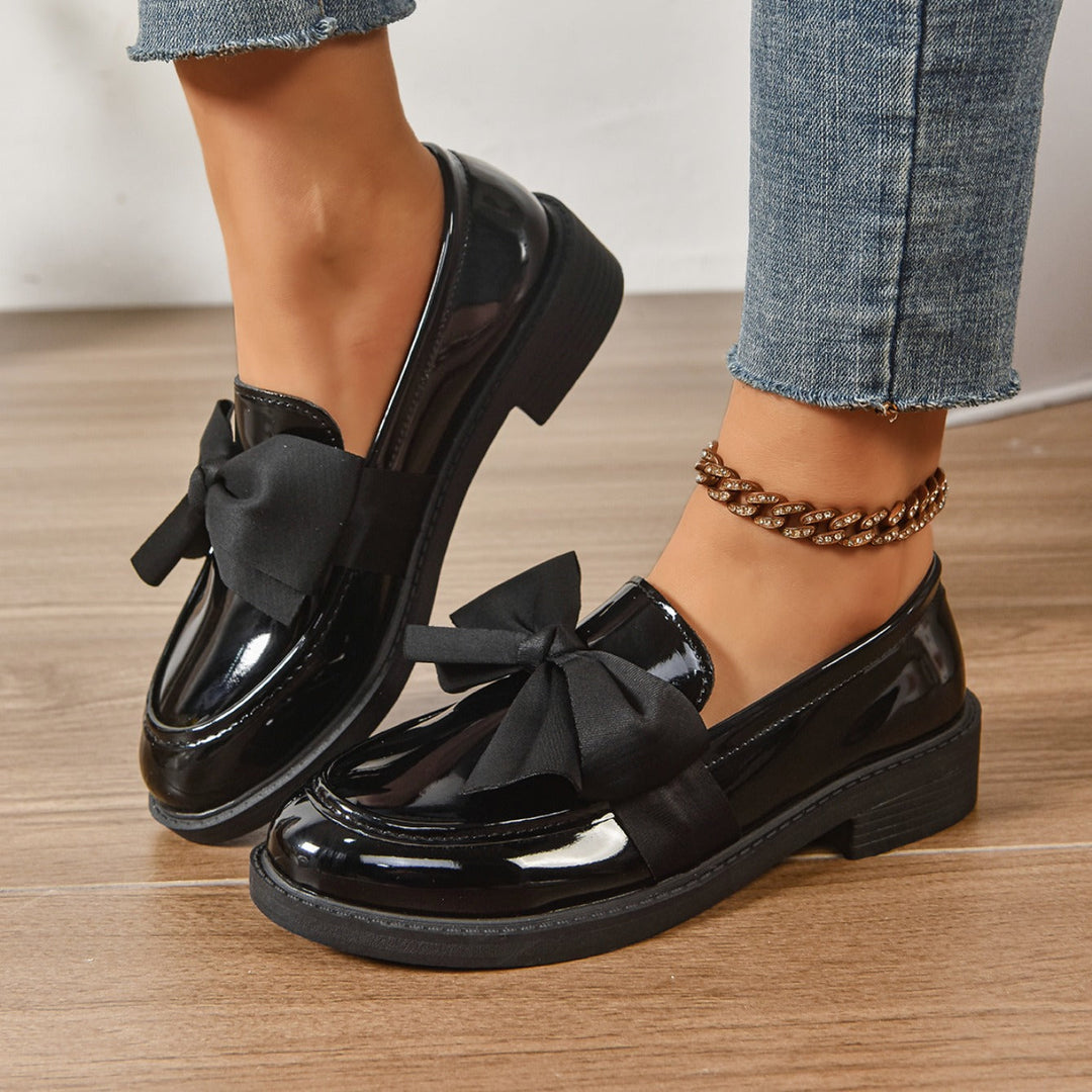 Damen Slipper Leder Schleife glänzend - Camila