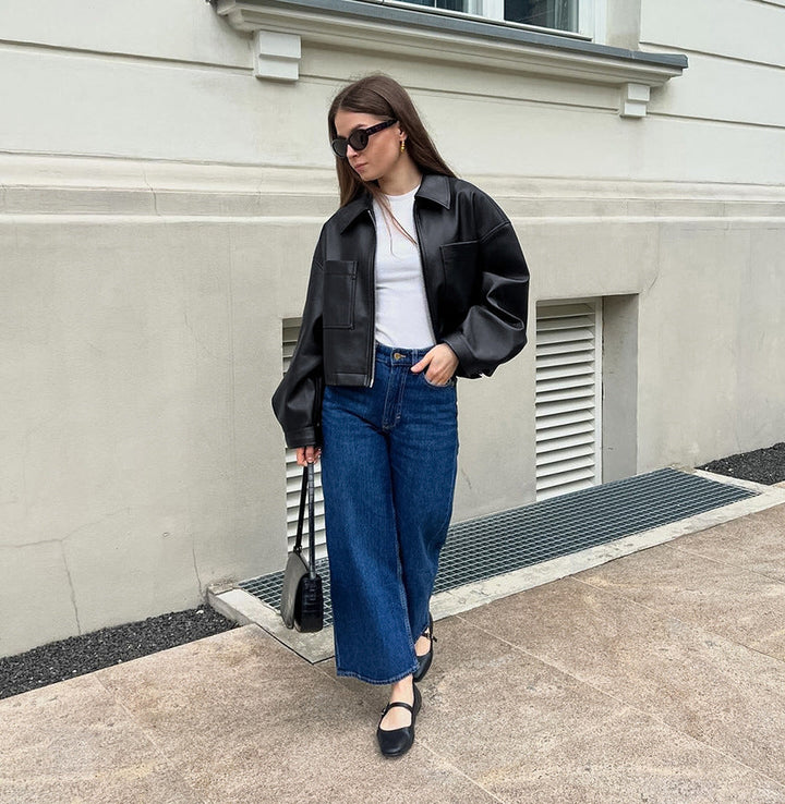 Kurze Damen-Bikerjacke mit Metallreißverschluss - Raizy