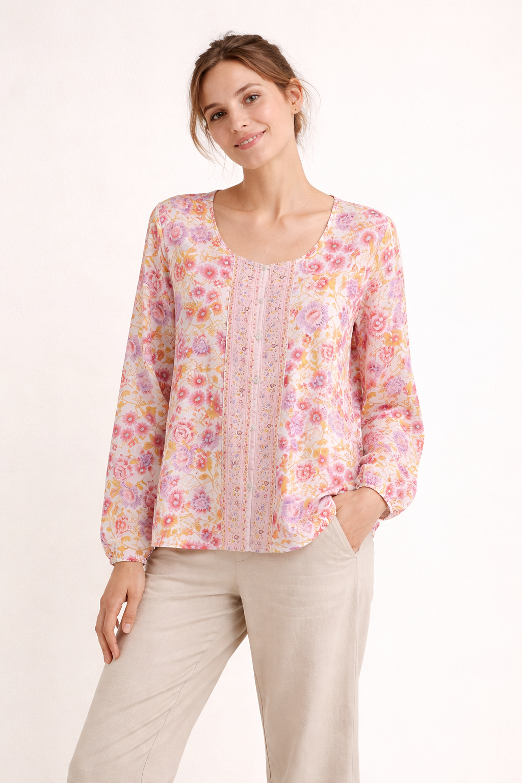 Langärmelige Bluse mit Blumendruck für Frauen - Matilde