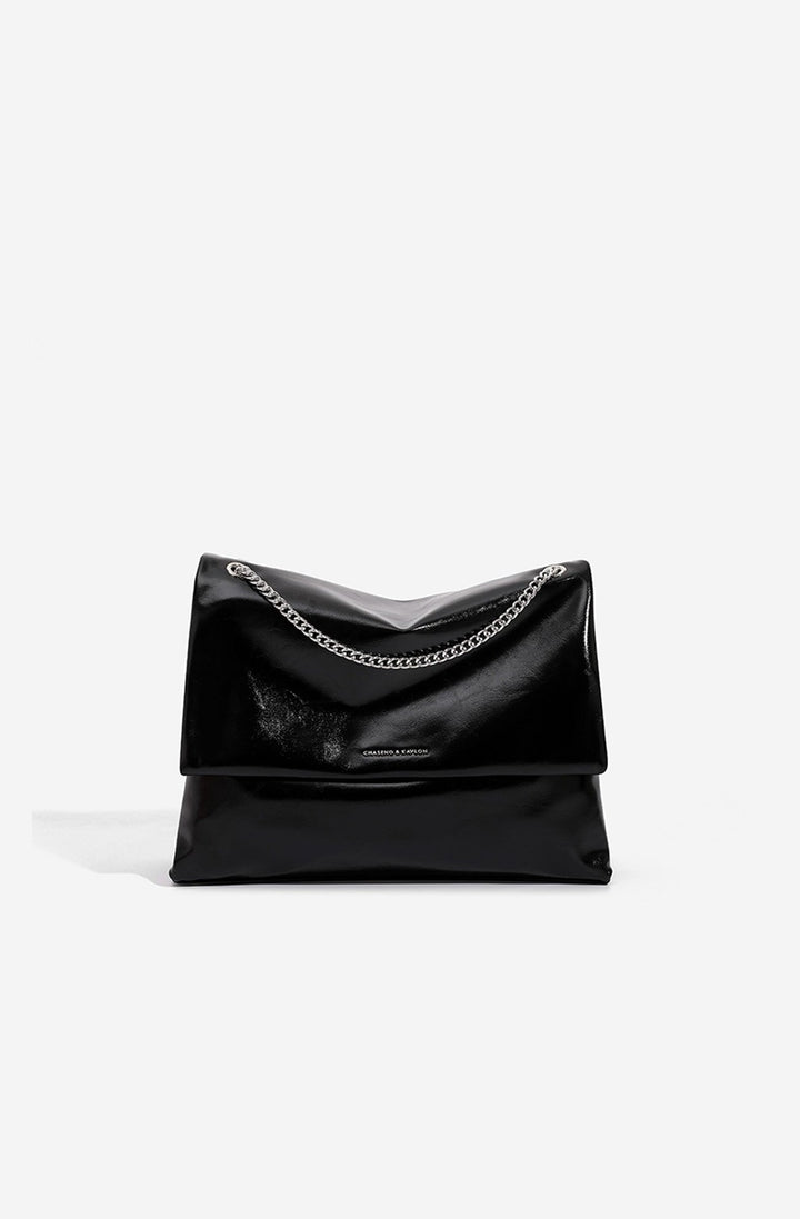 Damen-Umhängetasche mit Überschlag und Metallkette