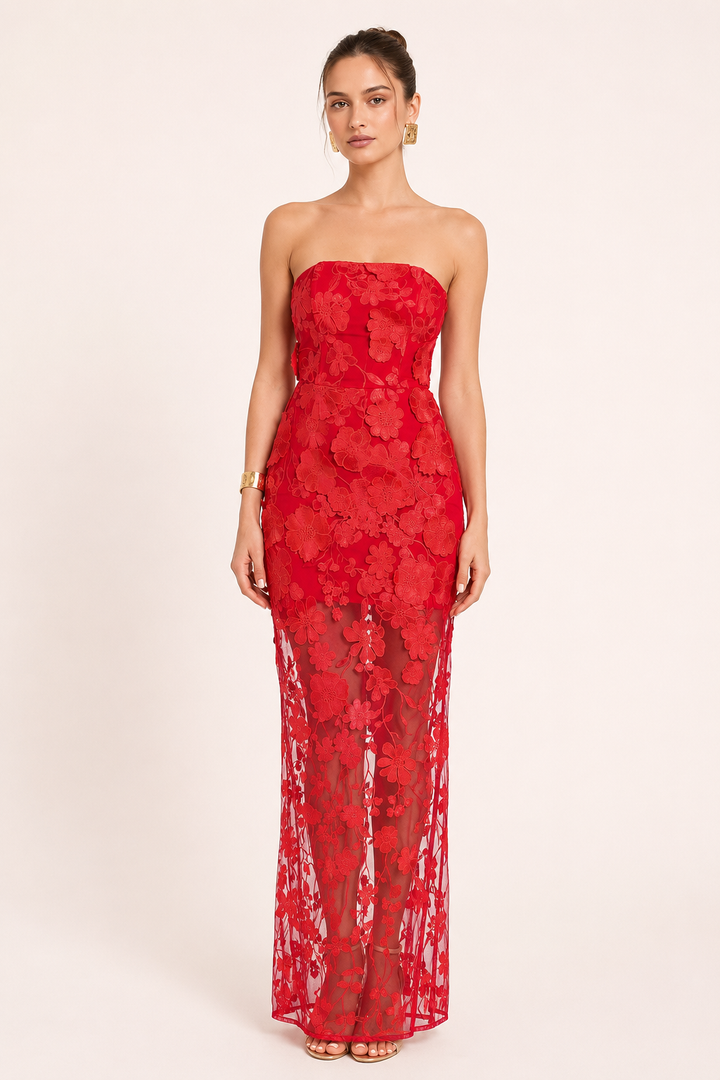 Langes Partykleid für Gäste mit Blumen-Spitze – Lorelei