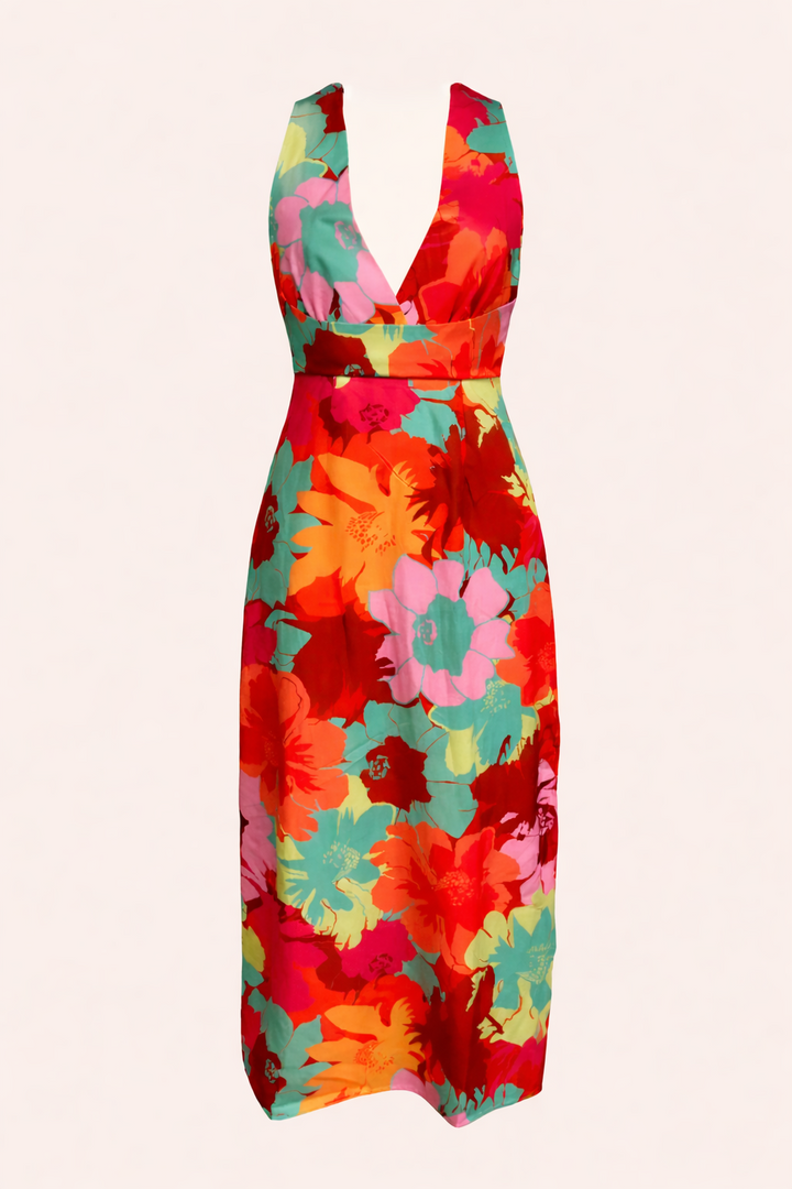 Maxikleid mit Blumendruck Neckholder-Ausschnitt Neckholder-Ausschnitt slim fit summer style - Zafira
