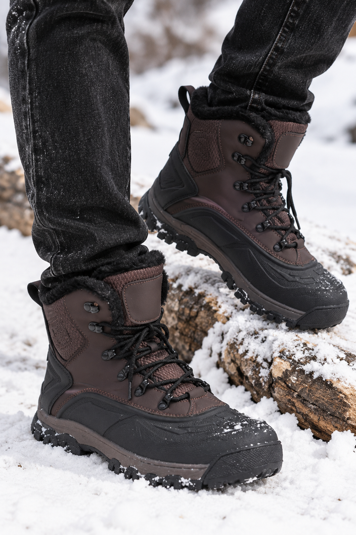 Herren-Schneestiefel mit hohem Schaft, Metallschnürung und Profilsohle - Vardek