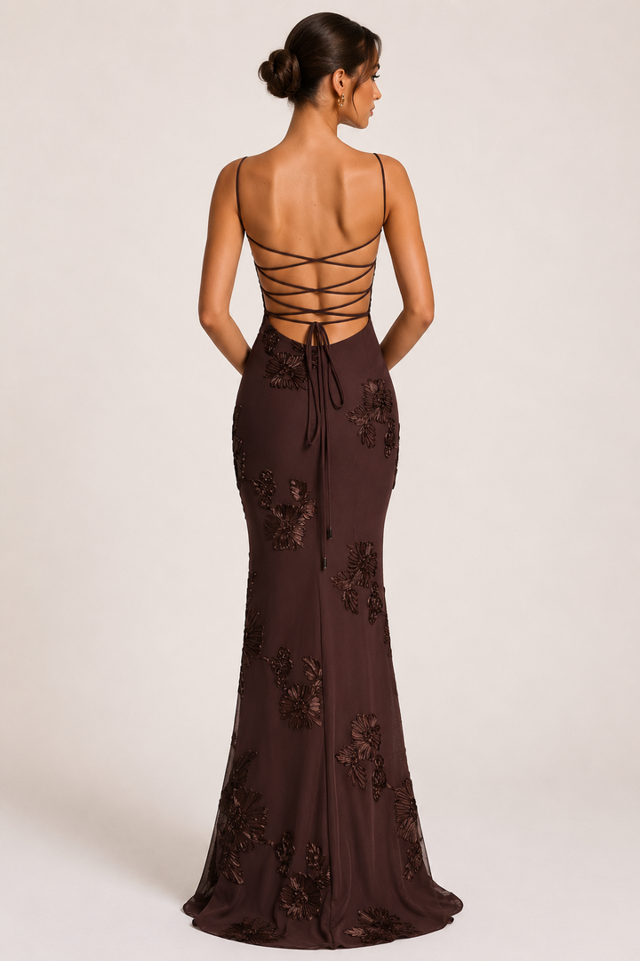 Elegantes Damen Maxikleid mit Korsettoptik und floraler Stickerei - Zarelle