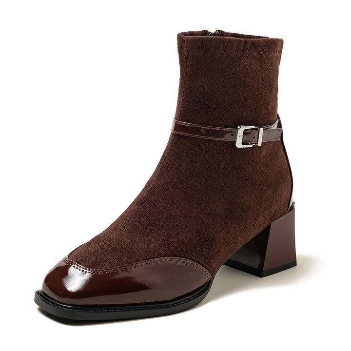 Wildleder-Stiefeletten mit Schnalle und breitem Absatz - Marlen