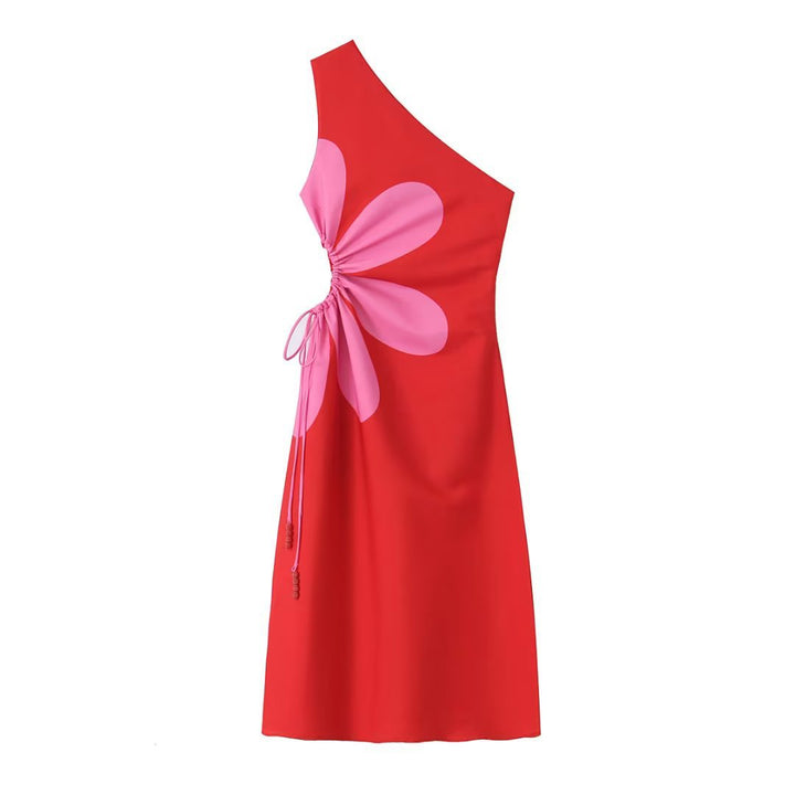 Langes Kleid mit Blumenmuster und einer Schulter für Frauen - Serena