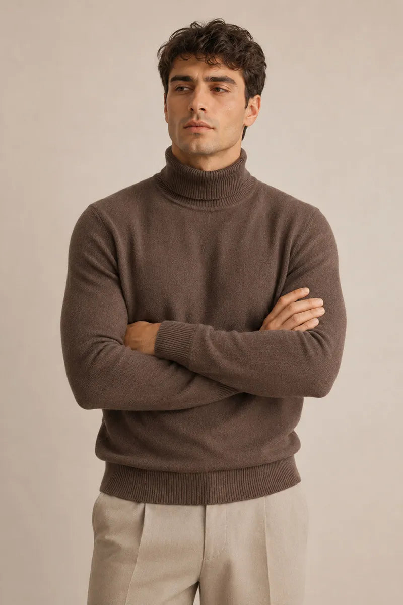 Herrenpullover mit Rollkragen, schmaler Passform, glatter Strick – Caspar