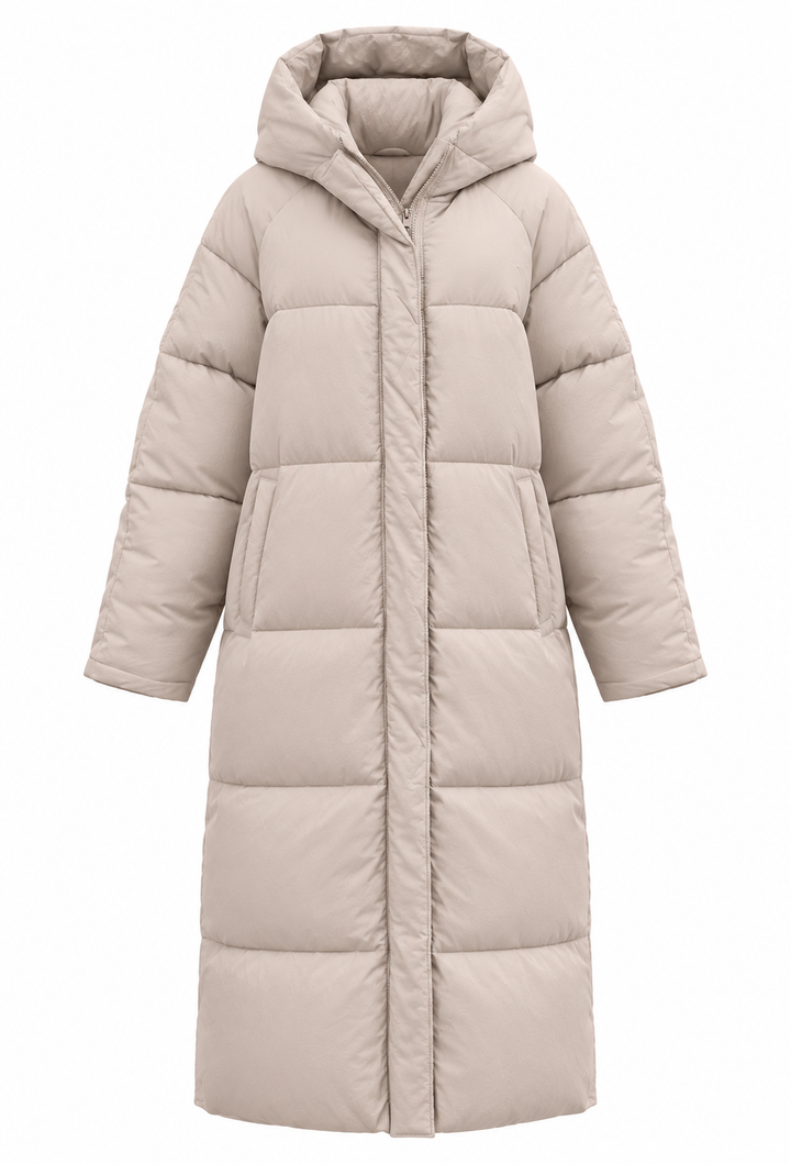 Damen langer Steppmantel mit Kapuze im Oversize-Schnitt für den Winter - Odette