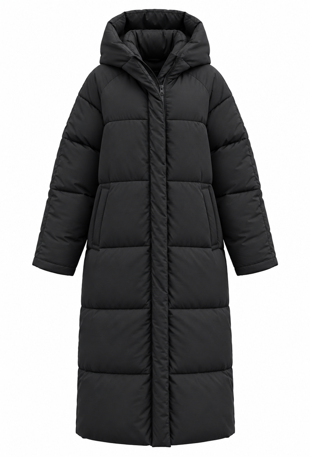 Damen langer Steppmantel mit Kapuze im Oversize-Schnitt für den Winter - Odette