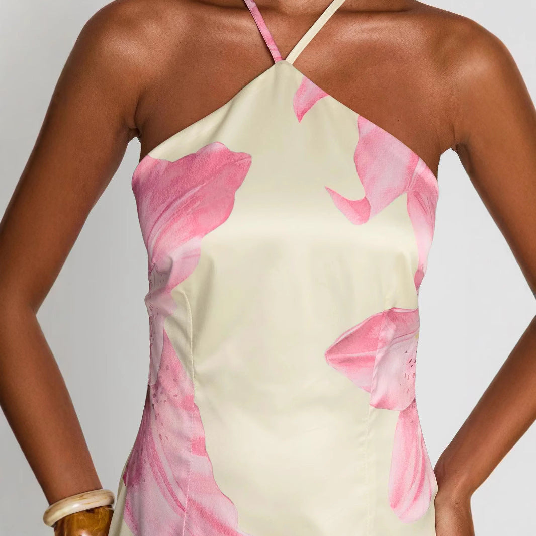 Kurzes Kleid mit Blumendruck und Neckholder-Ausschnitt für Frauen - Martina