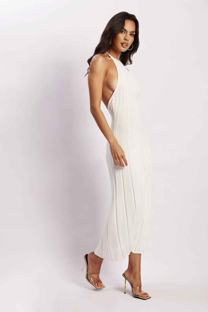 Midikleid aus gewebtem Plissee mit Neckholder - Dalila