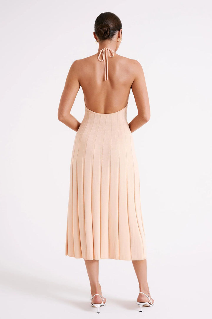 Midikleid aus gewebtem Plissee mit Neckholder - Dalila