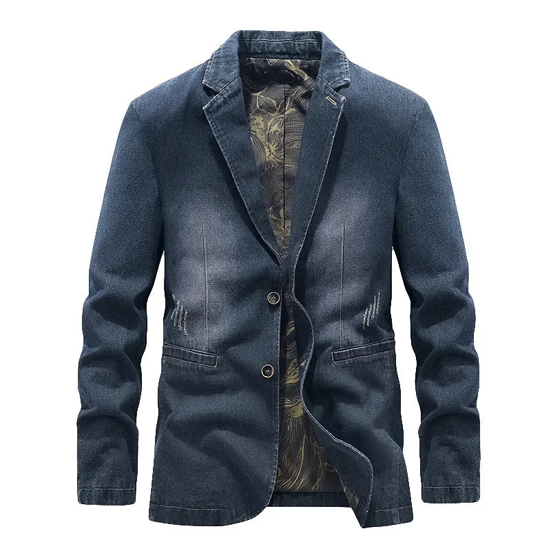 Herren-Jeansjacke im Washed-Look mit Used-Details und zwei Knöpfen – Ivar