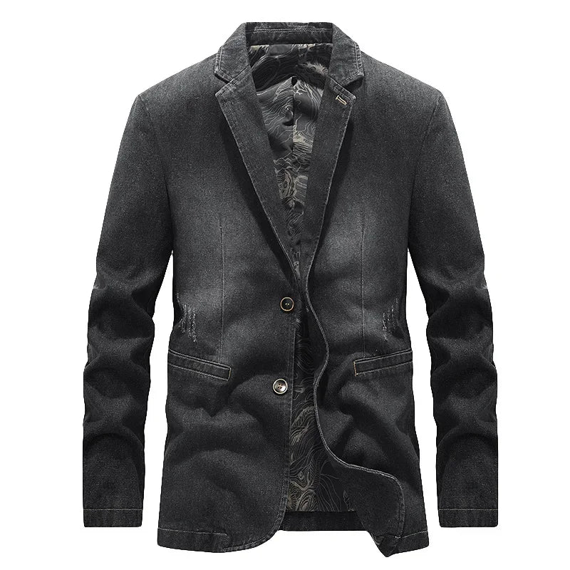 Herren-Jeansjacke im Washed-Look mit Used-Details und zwei Knöpfen – Ivar
