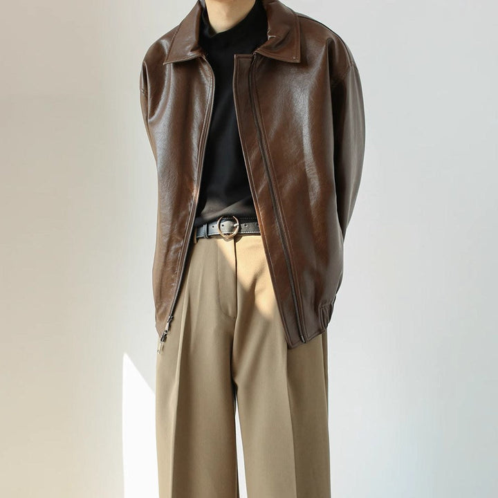 Kurze Herren Lederjacke mit Reißverschluss - Emar