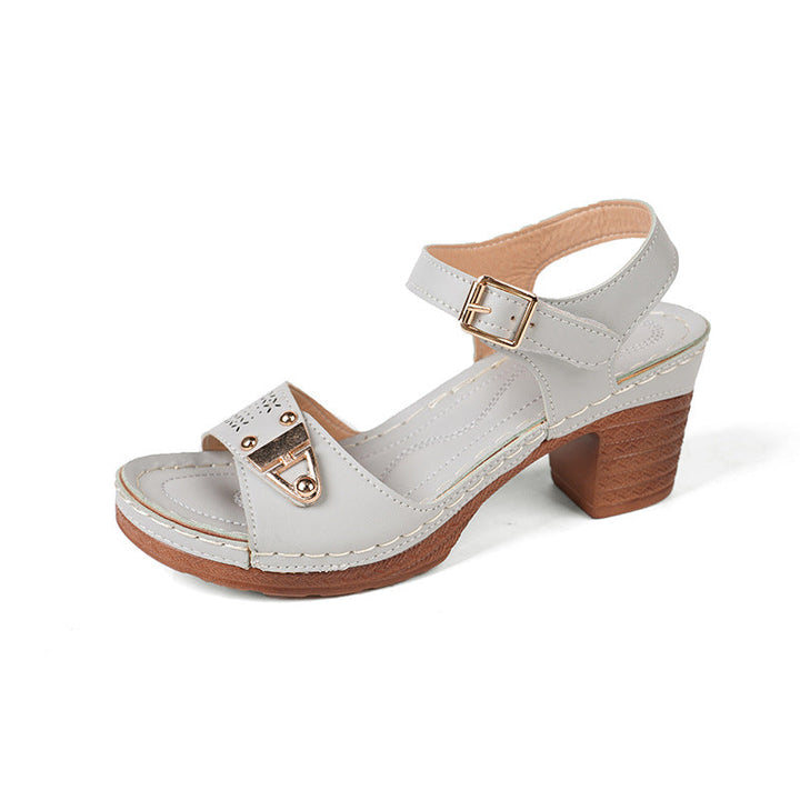Damensandalen mit breitem Absatz und Schnalle - Darel