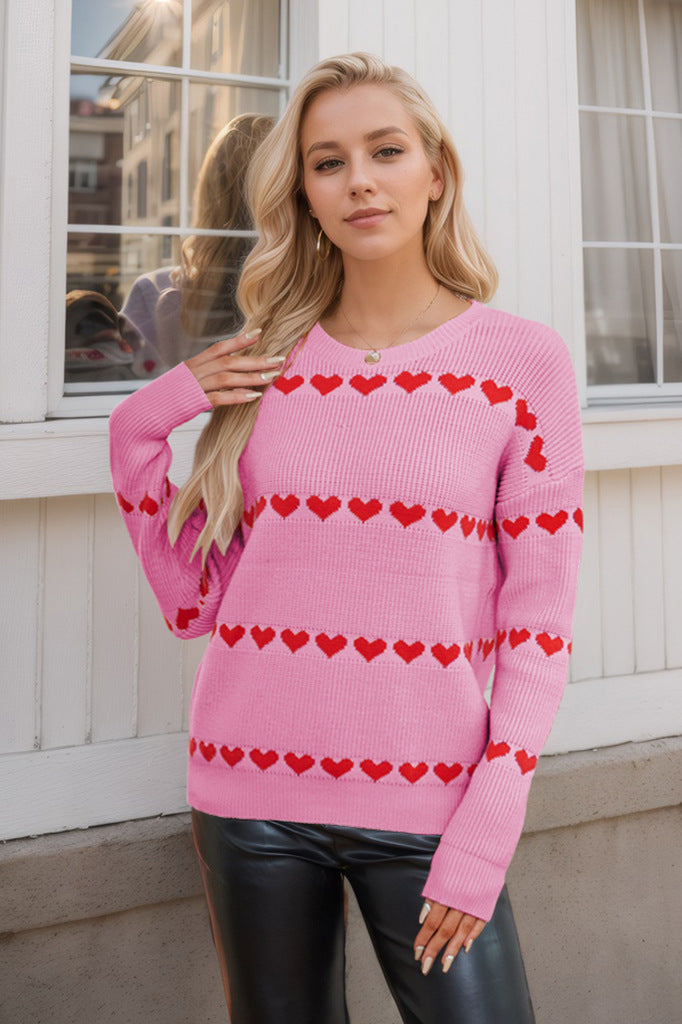 Damenpullover mit Herzaufdruck und Rundhalsausschnitt - Rúnael