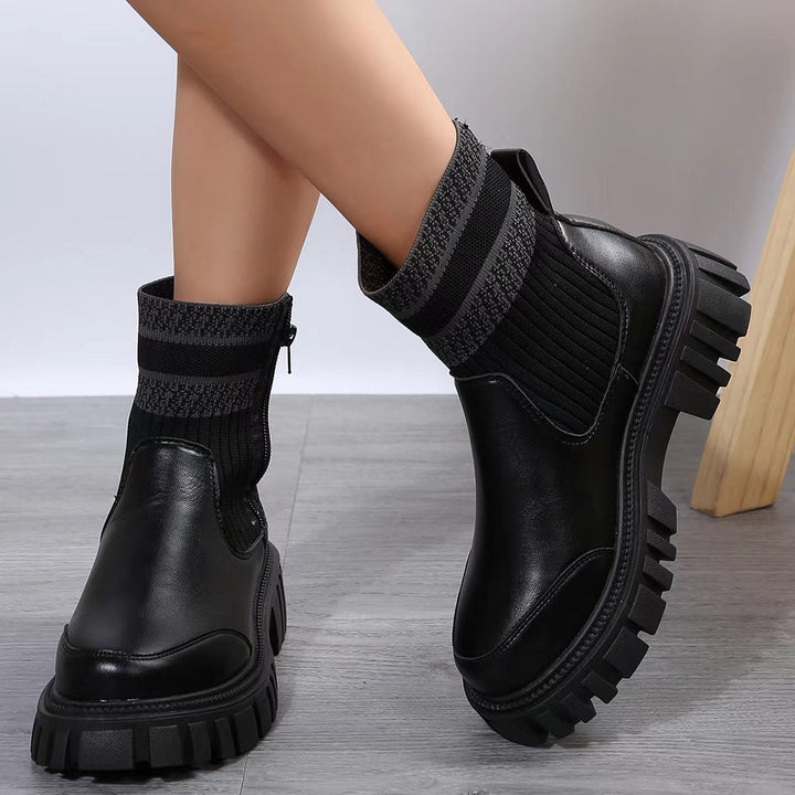 Damenstiefeletten mit dicker Sohle im Patchwork-Stil - Marisse