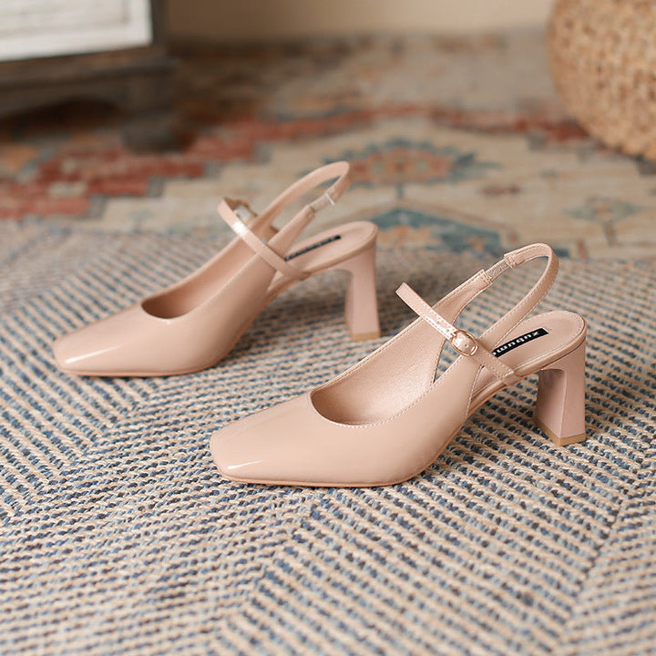 Damenschuhe mit quadratischer Spitze und Kreuzriemen mit Schnalle - Camille