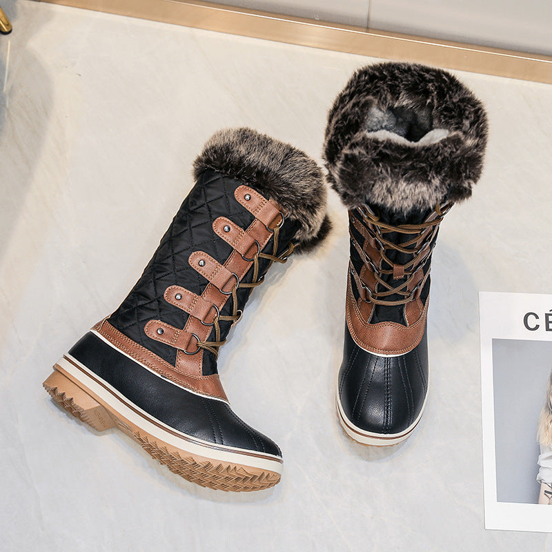 Flache Damenstiefel mit hohem Schaft und Schnürverschluss - Aelira