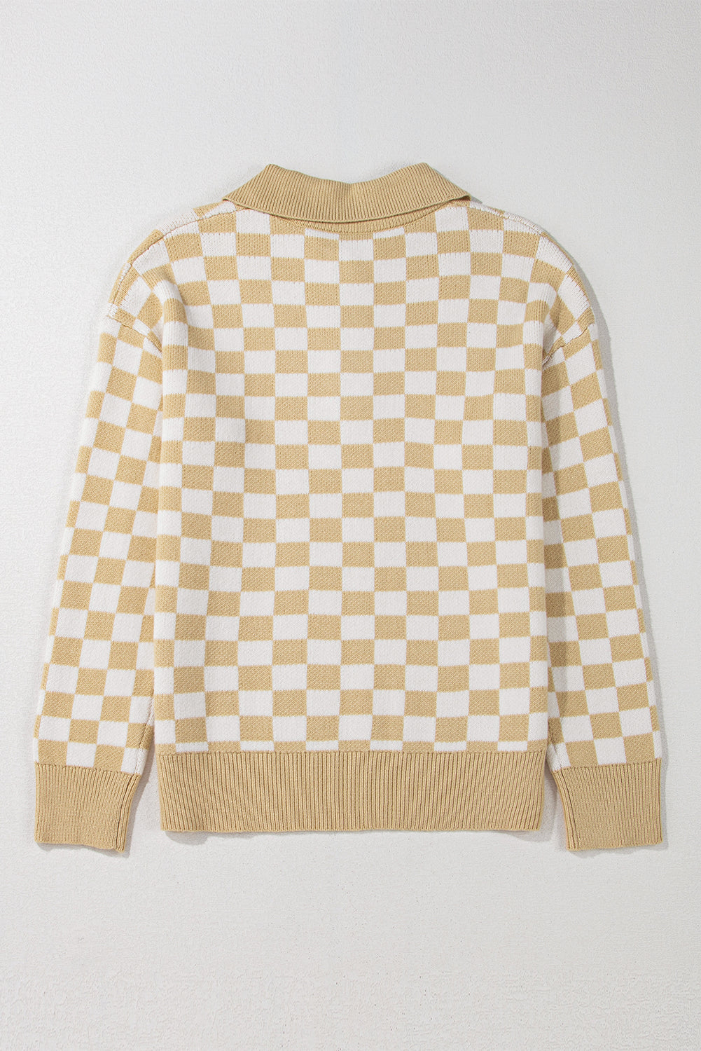 Aude - Karierter V-Ausschnitt Pullover mit Knöpfen und hängenden Schultern