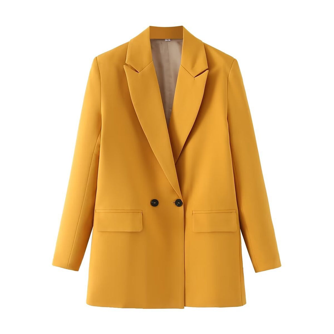Damen-Blazer mit doppelter Knopfleiste, geradem Schnitt und spitzen Revers – Greta