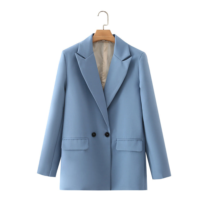 Damen-Blazer mit doppelter Knopfleiste, geradem Schnitt und spitzen Revers – Greta