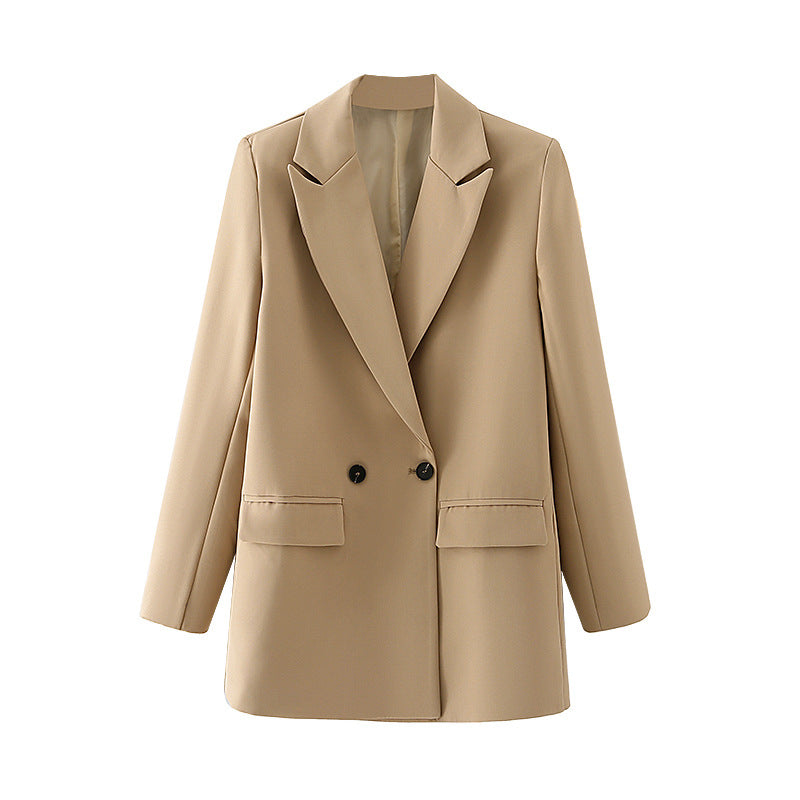 Damen-Blazer mit doppelter Knopfleiste, geradem Schnitt und spitzen Revers – Greta