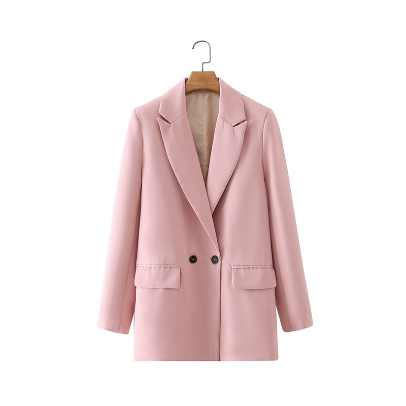 Damen-Blazer mit doppelter Knopfleiste, geradem Schnitt und spitzen Revers – Greta