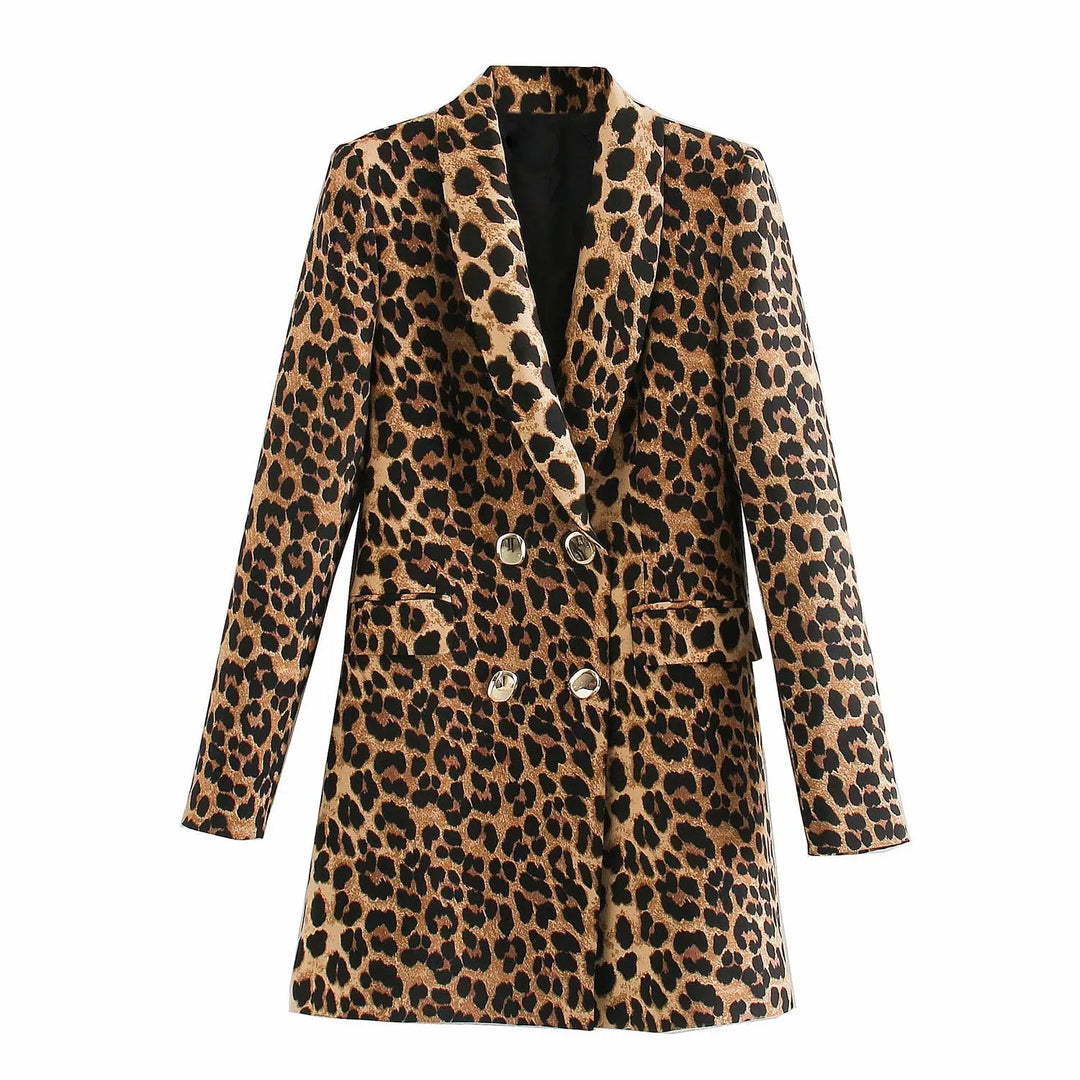 Langer Damenblazer mit Leopardenmuster – Luise