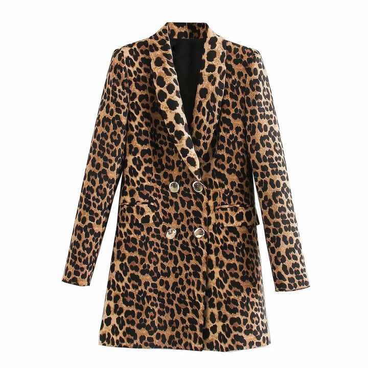 Langer Damenblazer mit Leopardenmuster – Luise