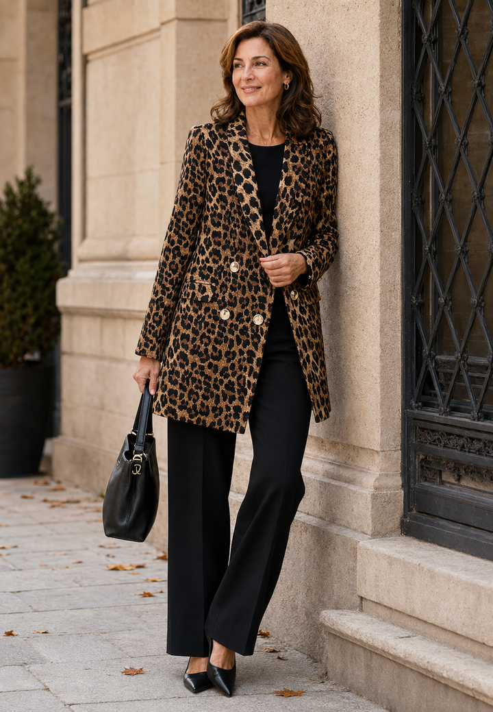 Langer Damenblazer mit Leopardenmuster – Luise