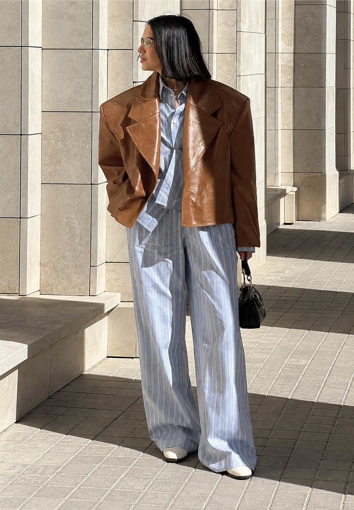 Damen Oversize-Blazer in Lederoptik mit breiten Revers - Oriana